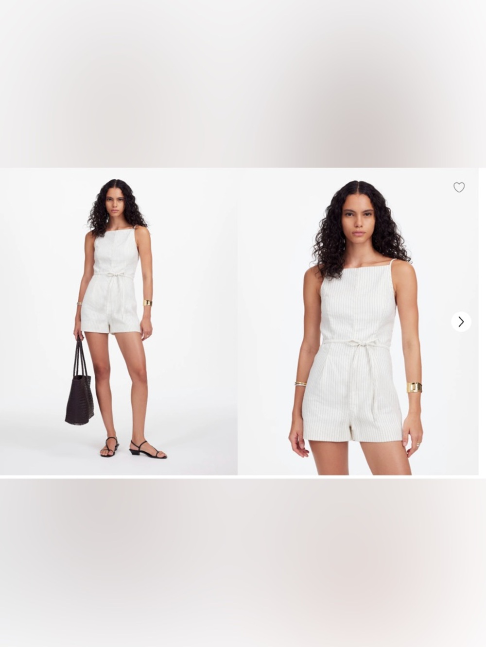 Madewell White Pinstripe Sleeveless Linen Romper